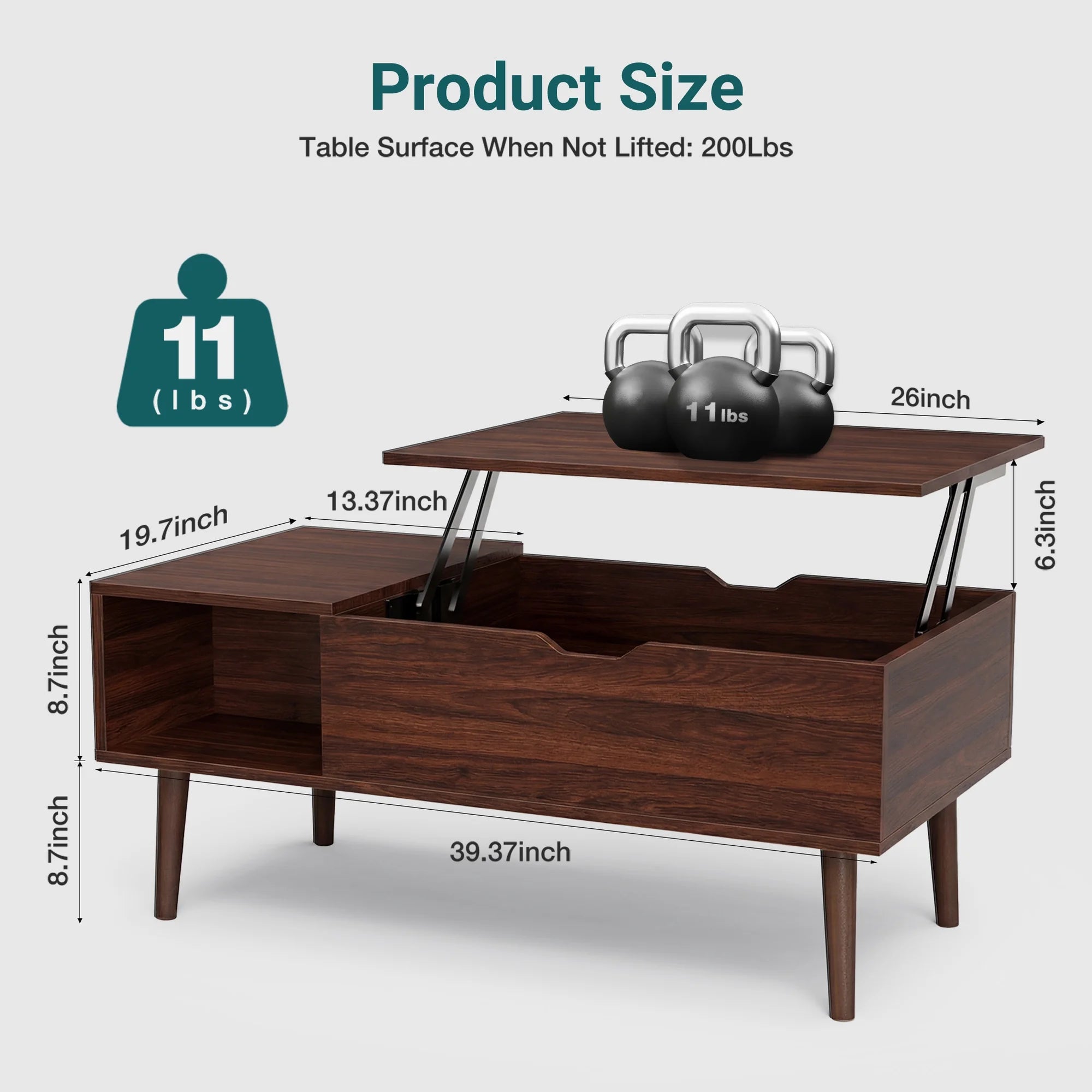 edx Wooden Lift Top Coffee Table with Hidden Compartments and Adjustable Shelves - Ideal for Small Homes, Apartments, Reception Rooms