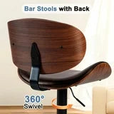 EDX Bar Stools Set of 2 for Kitchen Counter, Adjustable Bentwood Barstools, Modern PU Leather Upholstered Bar Chair with Back and Footrest, for Bar, Kitchen, Dining Room