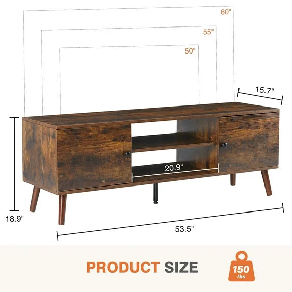 EDX 55-60Inch TV Stand, Entertainment Center, Mid-Century Modern TV Media Console, Ample Storage Cabinet, Adjustable Wooden TV Table for Living Room or Bedroom, Rust Brown
