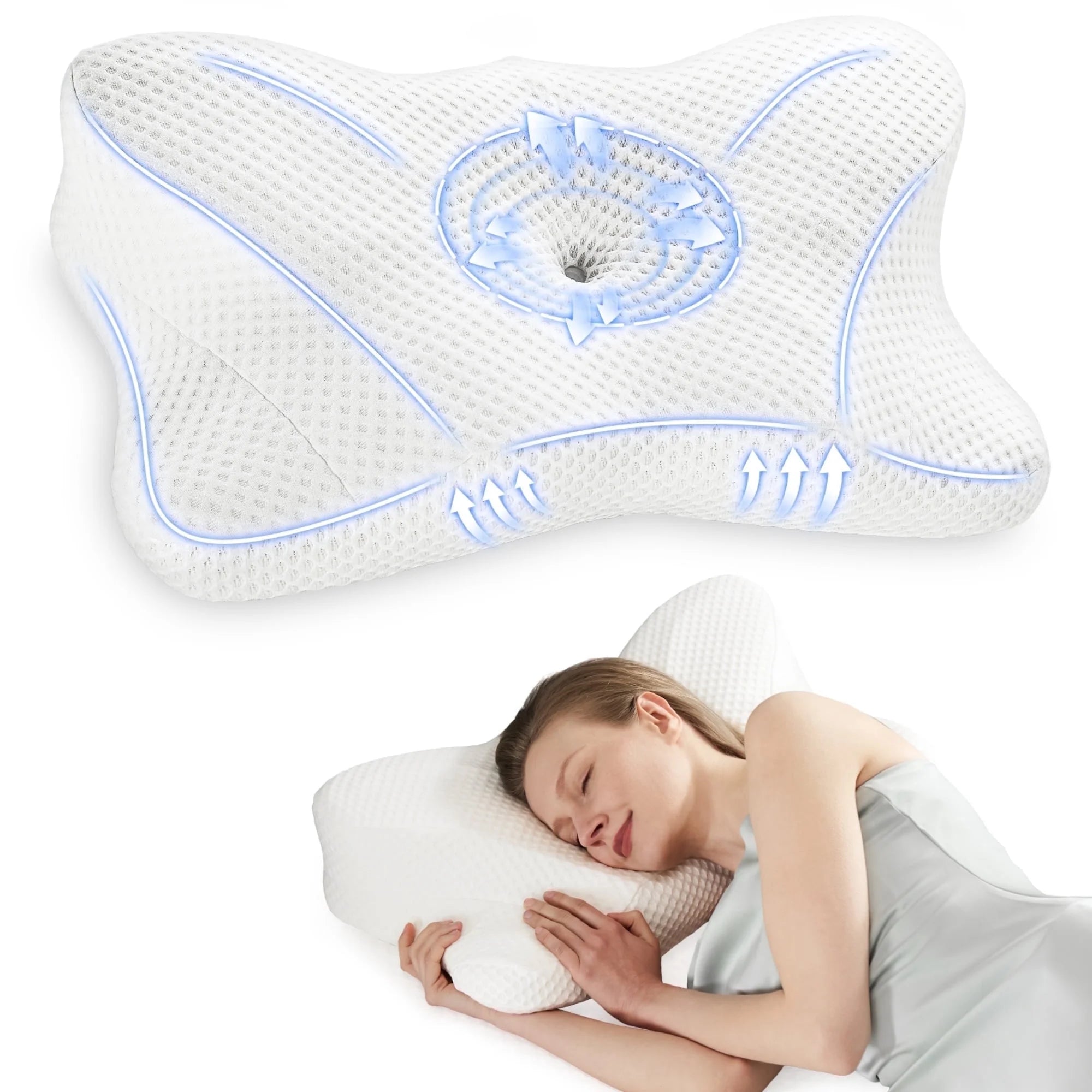 edx Bed Pillow Effective Pain Relief Cooling Pillow for Neck Support, Ergonomic Contour Memory Foam Cervical Neck Pillow for Side Back Stomach Sleepers