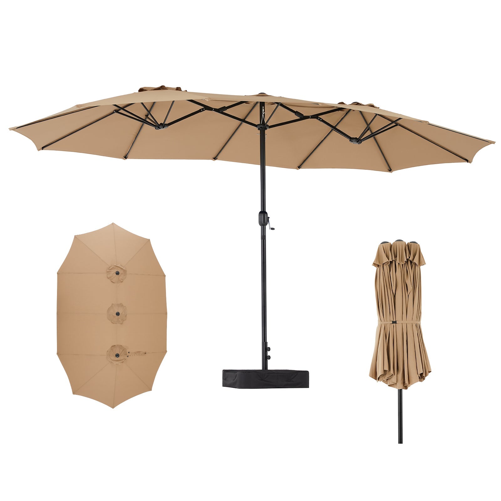 edx 15ft Large Patio Umbrellas (Base Included), Outdoor Double-Sided Rectangle Market Umbrella with Stand for Poolside, Lawn, and Backyard