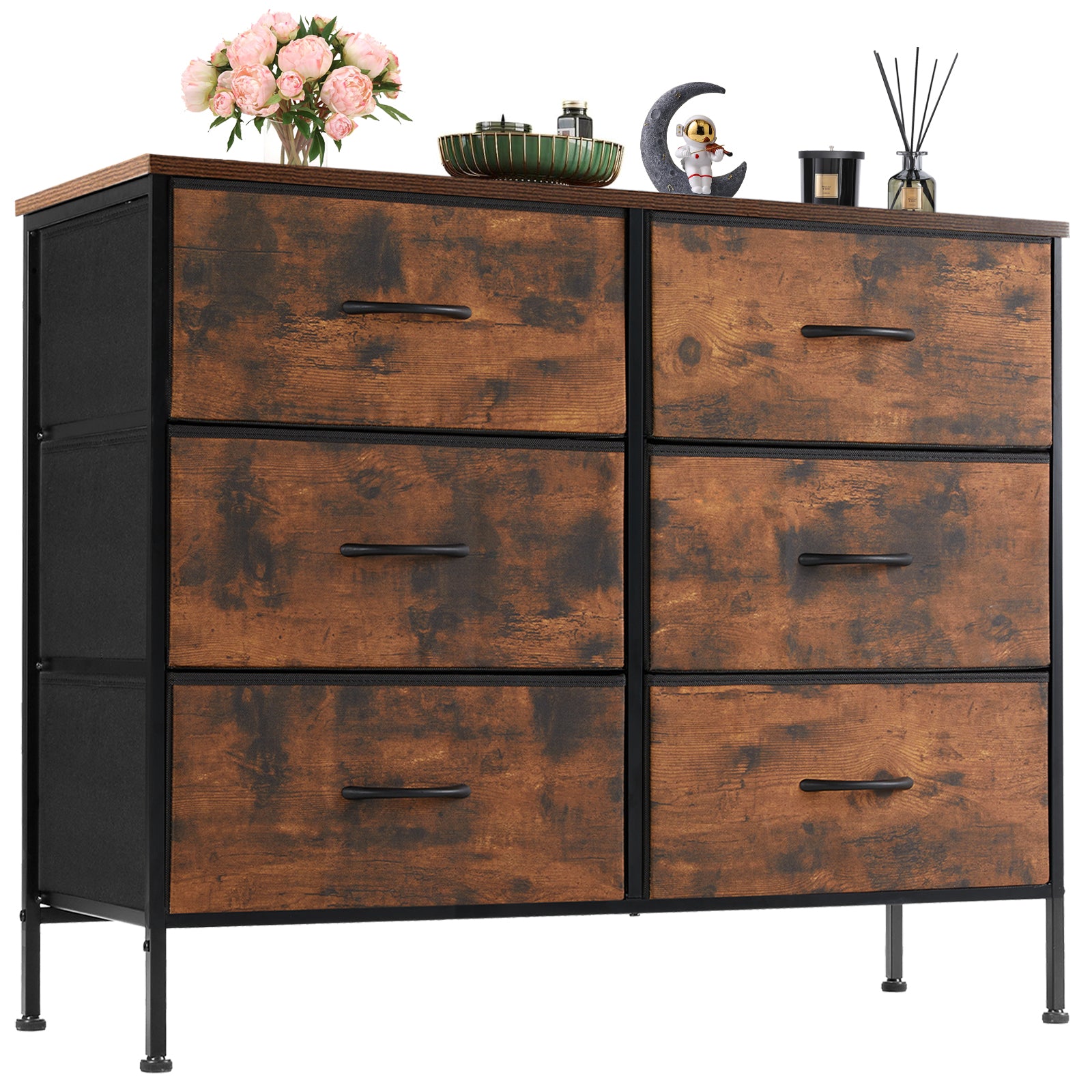 ZUNMOS 6 Drawer Fabric Dresser for Bedroom, Chest of DrawerOrganizer Storage Cabinet for Closet, Entryway,