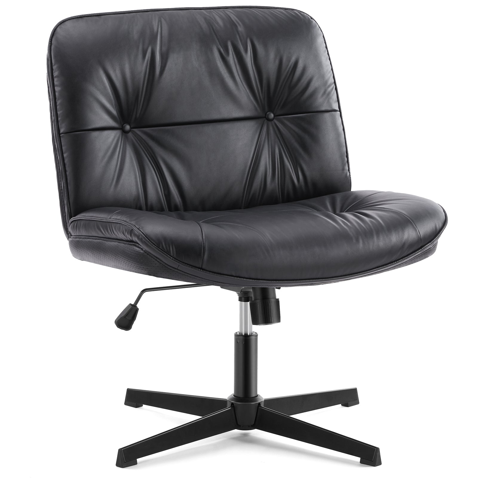 ZUNMOS Armless Office Chair without Wheels, Wide Ergonomic Artificial Leather Swivel Chair with Height Adjustable, Comfortable Computer Accent Chair for Living or Bed Room