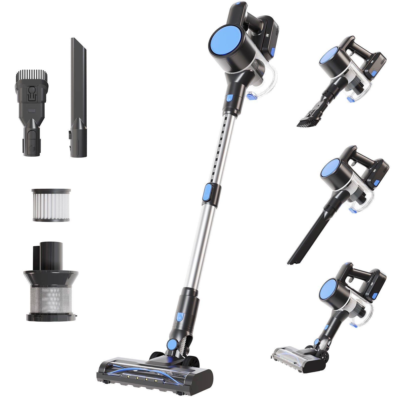 edx Cordless Vacuum Cleaner, Self-Standing Design with LED Light, Home Stick Vacuum, Lightweight Body with Powerful Suction, Suitable for Carpets, Pet Hair, Hardwood Floors