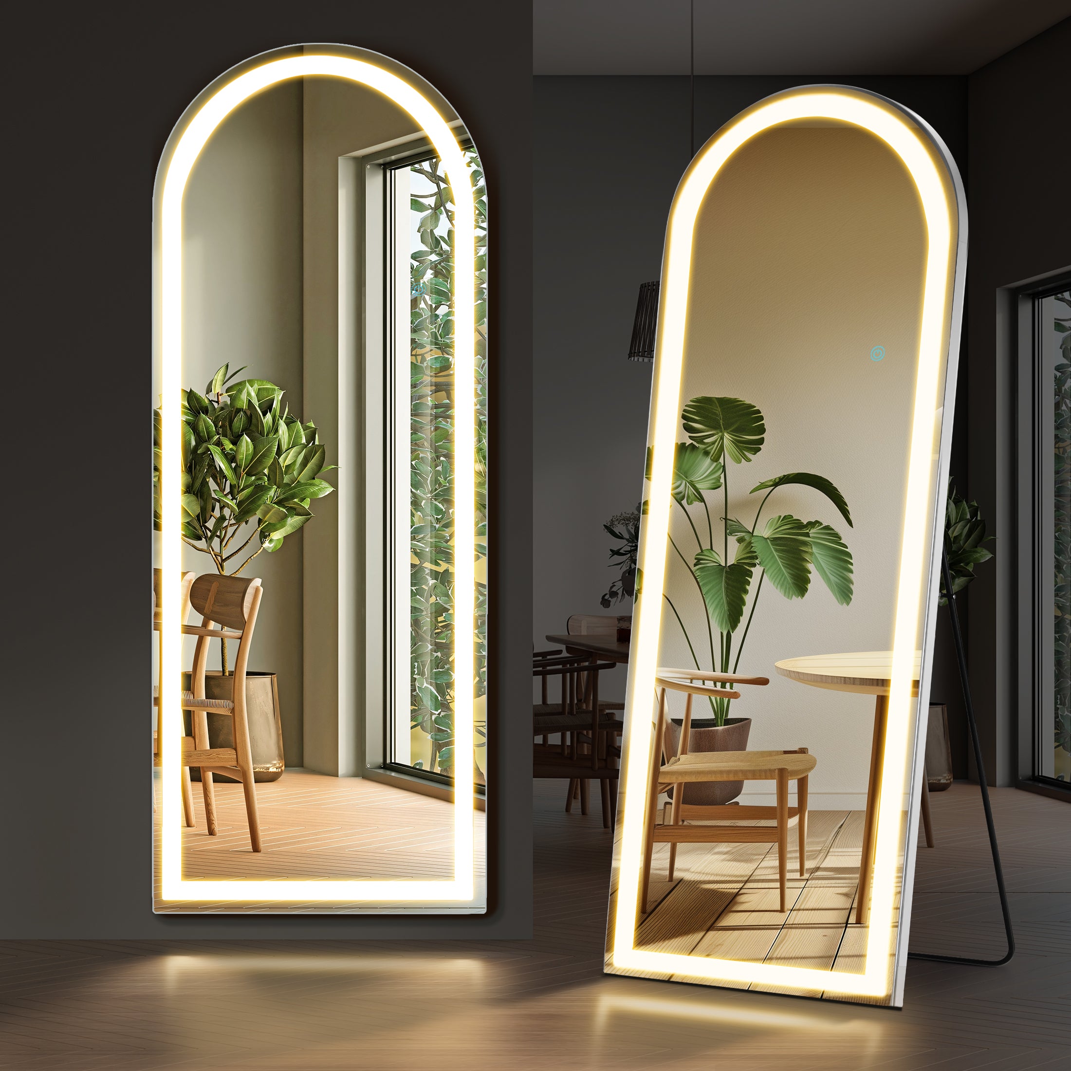edx 3 Color Lighting Mirror with LED Lights, 71"x26" Lighted Floor Standing Mirror with Stand, Wall Mounted Hanging