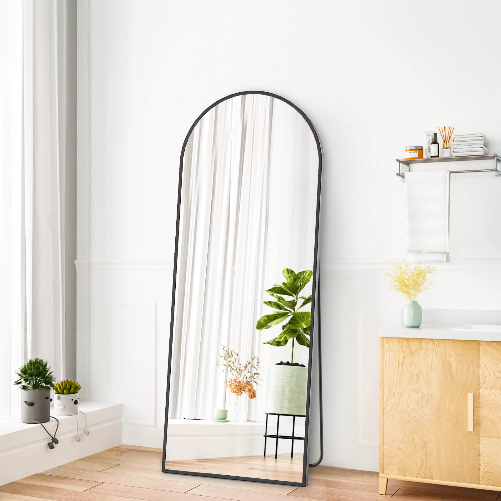 edx 59"x16" Floor Standing Mirror, Wall Mirror with Stand Aluminum Alloy Thin Frame