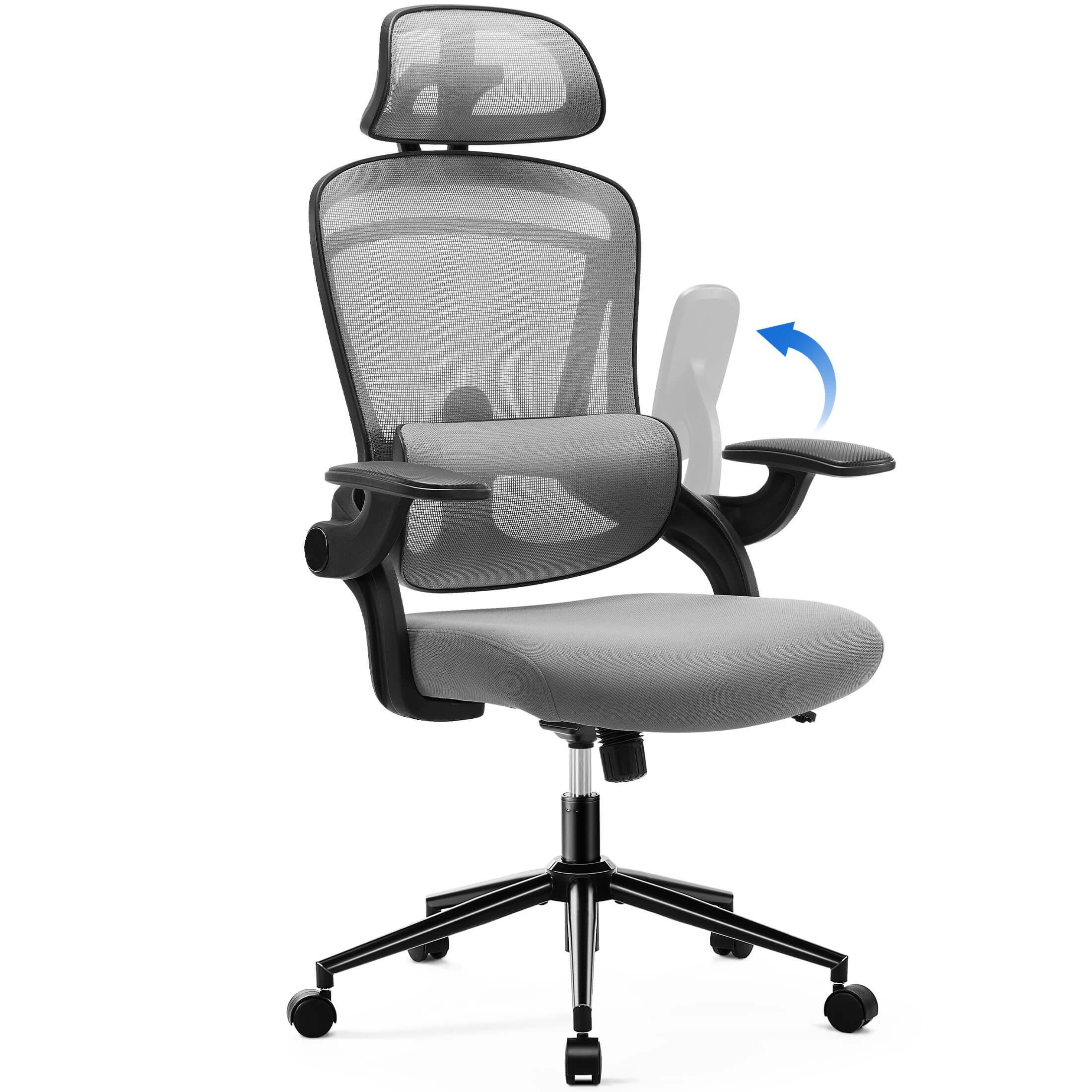 edx Ergonomic office chair-with adjustable lumbar support and headrest, soft flip-up armrests, height and 120?¡ã tilt adjustment