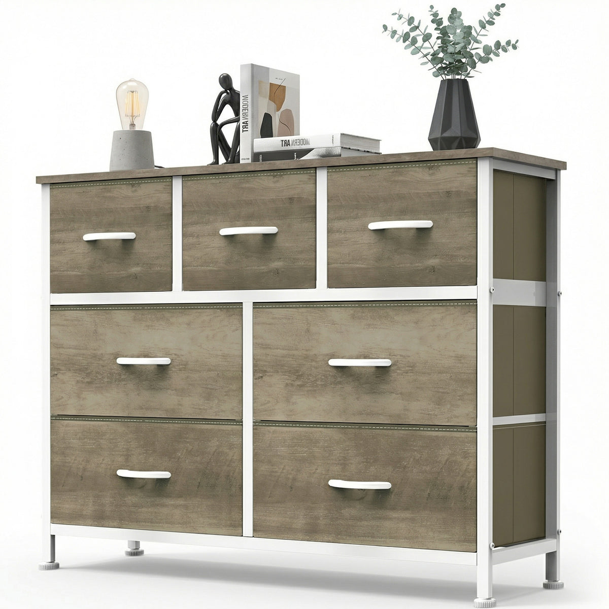 Gianna Fabric Dresser for Bedroom, Storage Organizer, Wide Chest of Drawers for Closet, Clothes, TV Stand, Wood Board
