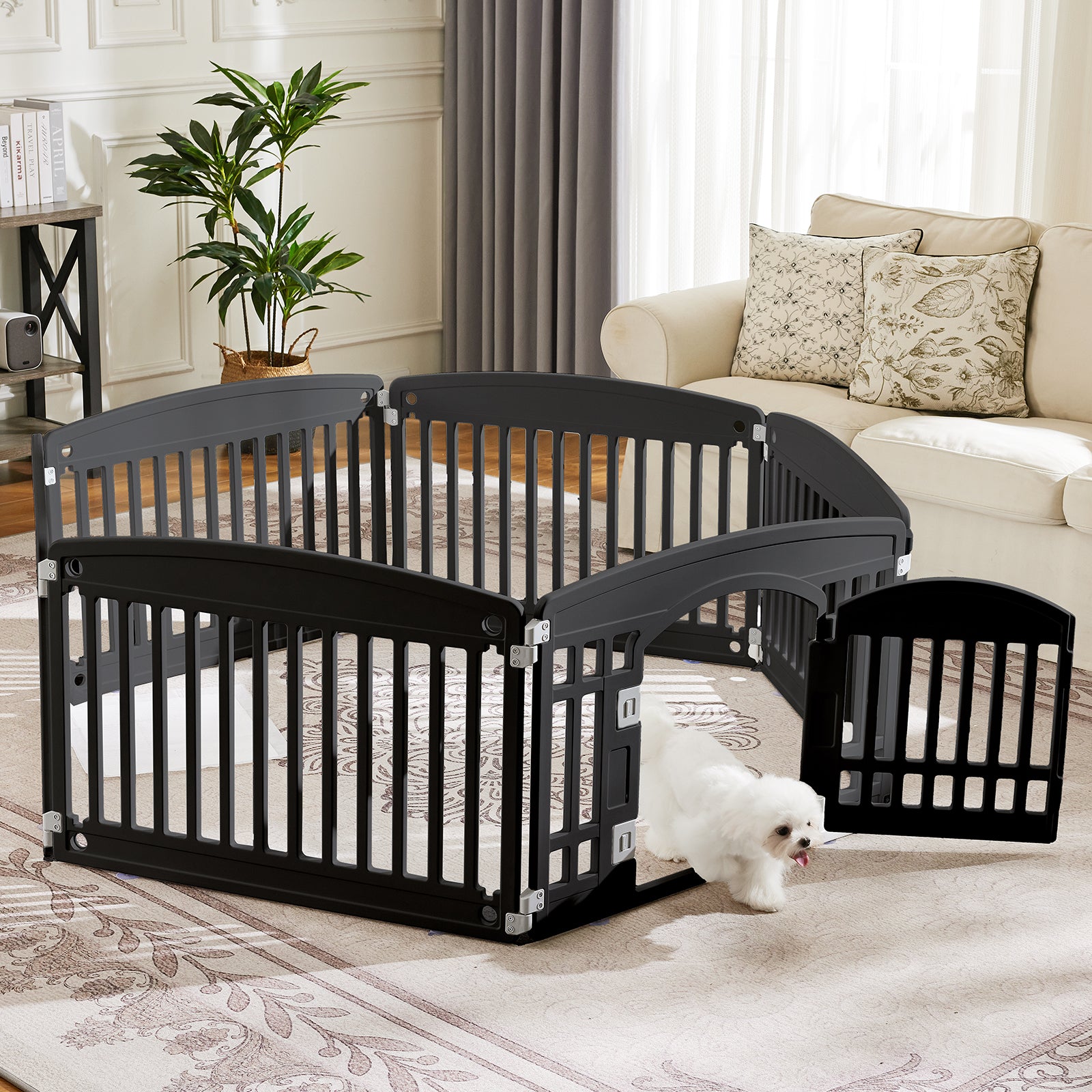 edx Dog Playpen, 4-Panel 24" Foldable Pet Playpen with Door, Indoor/Outdoor Puppy Pen, Customizable, White