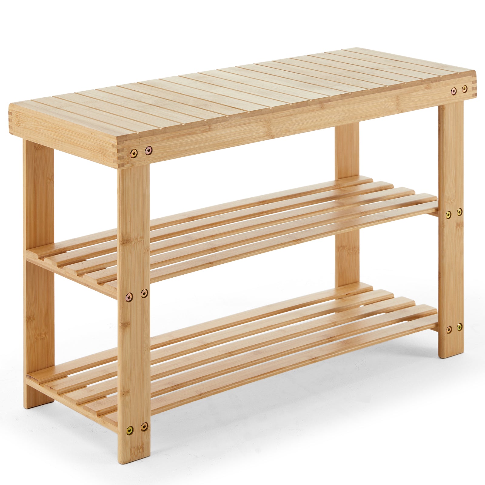 3-Tier Bamboo Shoe Rack Bench, 11.3 x 27.6 x 17.8 Inches Compact Storage Organizer with 286lb Capacity for Entryway, Bedroom and Living Room