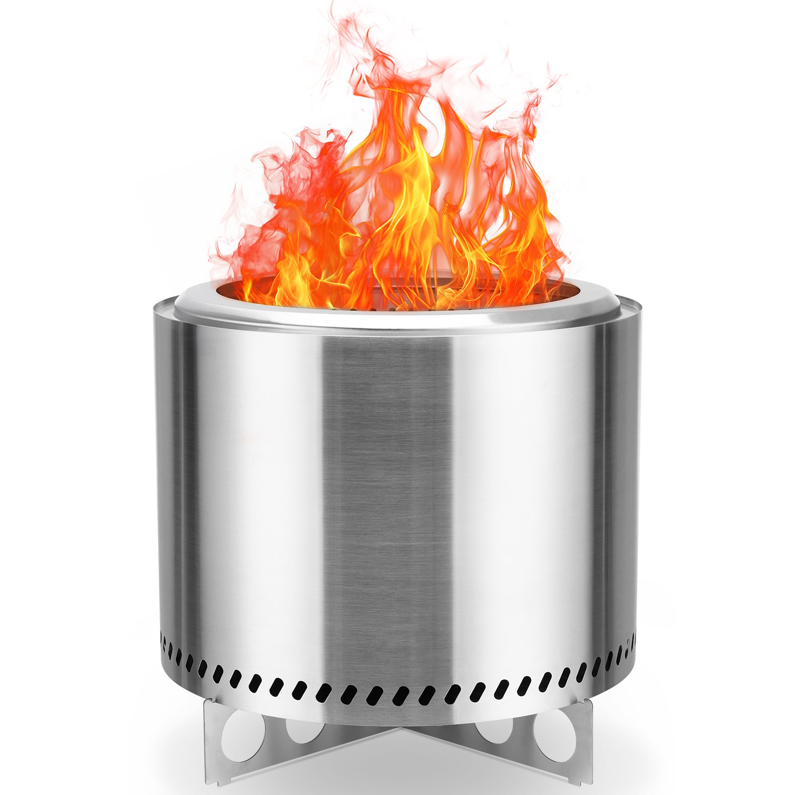EDX 19" Smokeless Wood-Burning Fire Pit - Stainless Steel Outdoor Heater with Carry Bag, Silvery