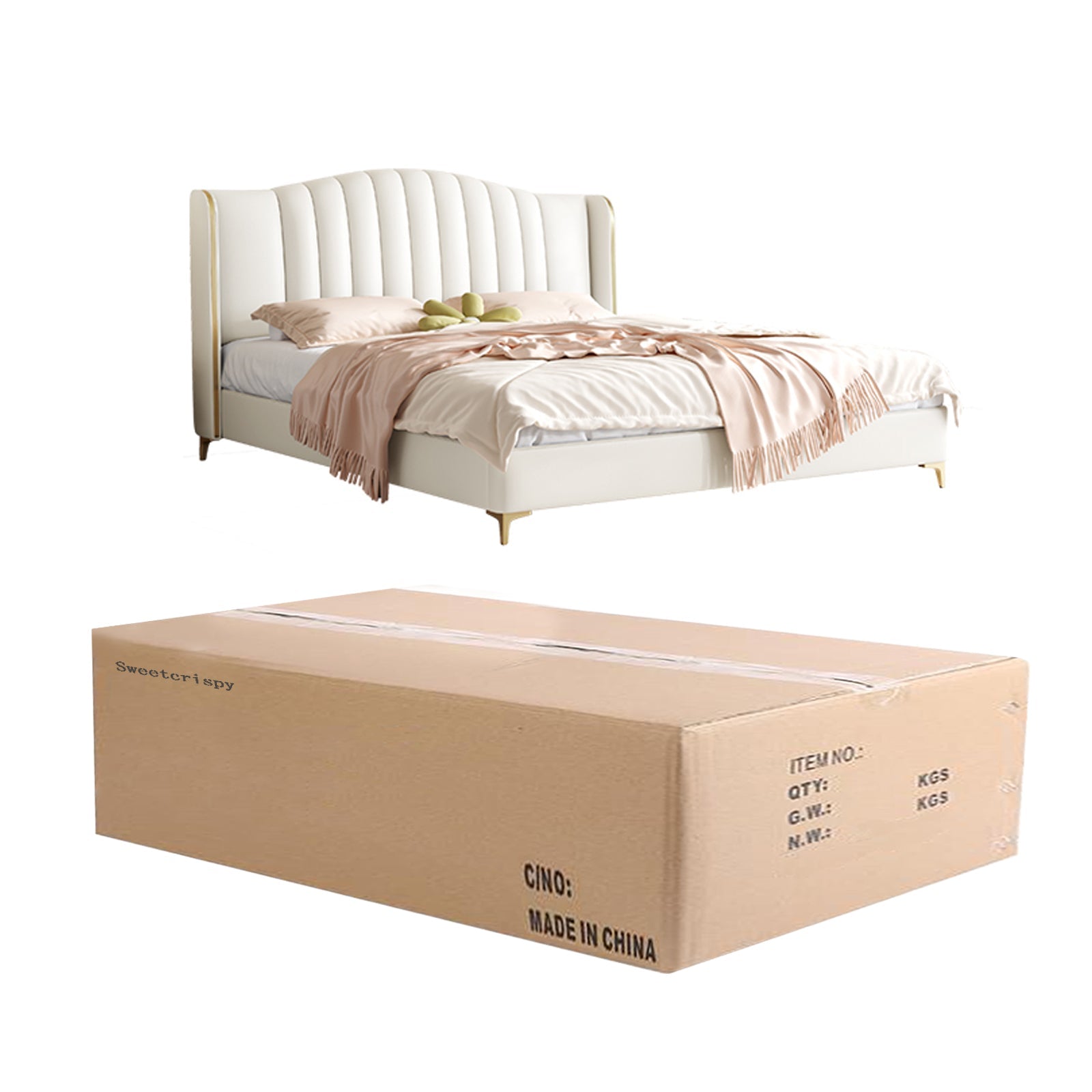edx Large Sturdy Wooden Frame Bedroom furniture Made Of Genuine Leather