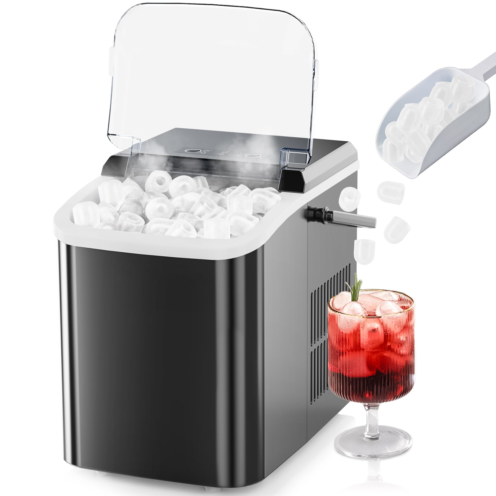 Countertop Ice Maker: 9 Cubes in 6 Minutes, 24lbs in 24 Hours, Dual Sizes, with Scoop & Basket