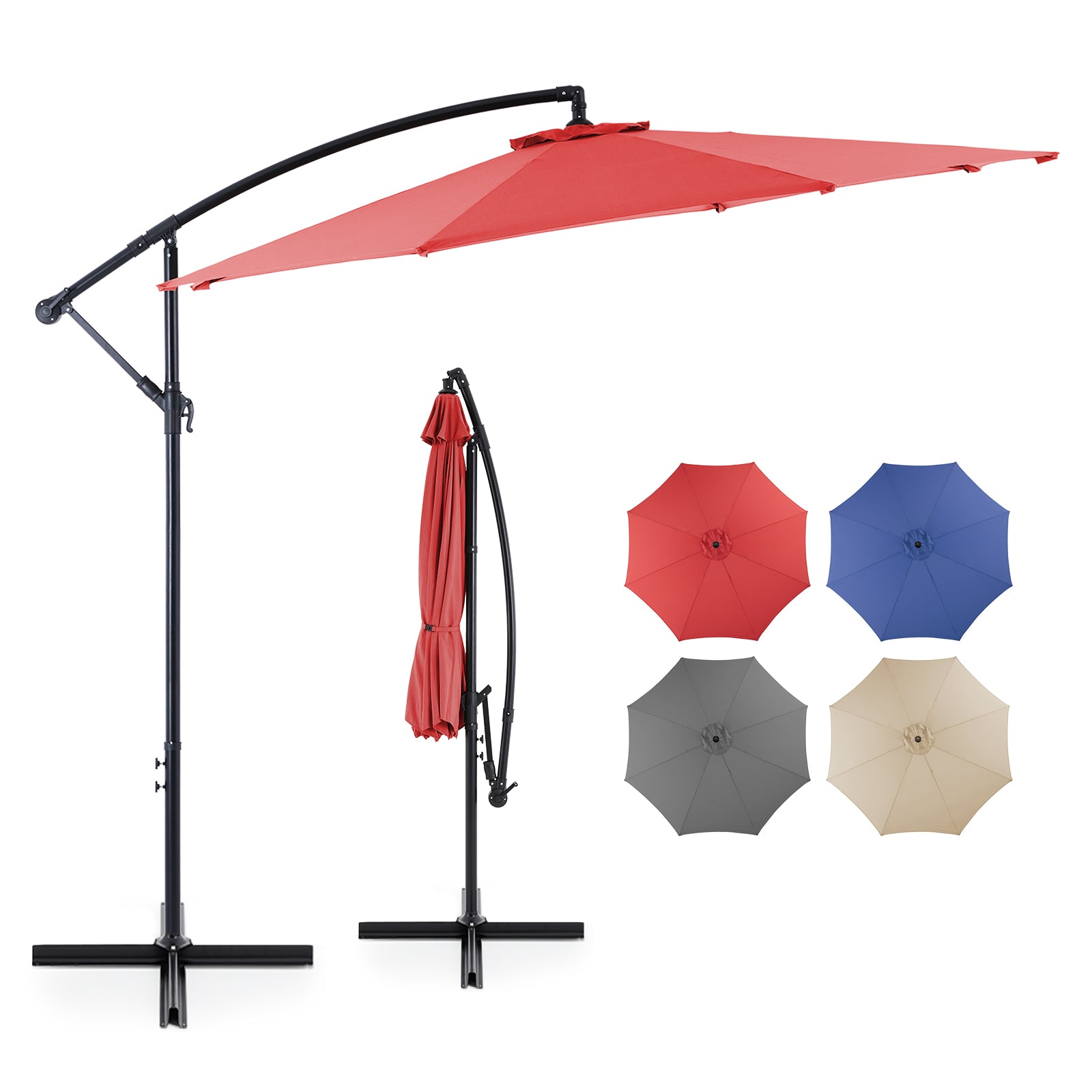 10FT Offset Cantilever Patio Umbrella with Easy Tilt & Crank, Self-Locking Design, 8 Robust Ribs for Outdoor Shade, Ideal for Decks and Gardens