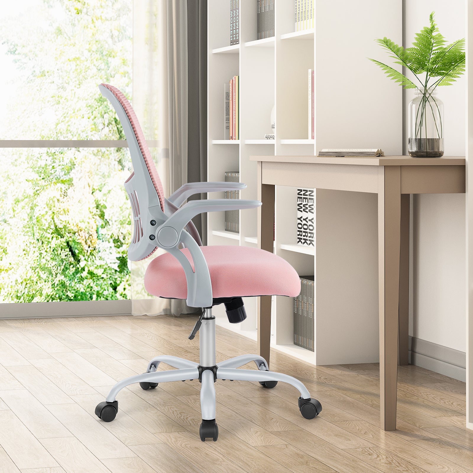 Office Desk Chair with Adjustable and Flip-up Armrest, Ergonomic Mesh Computer Chair with Lumbar Support