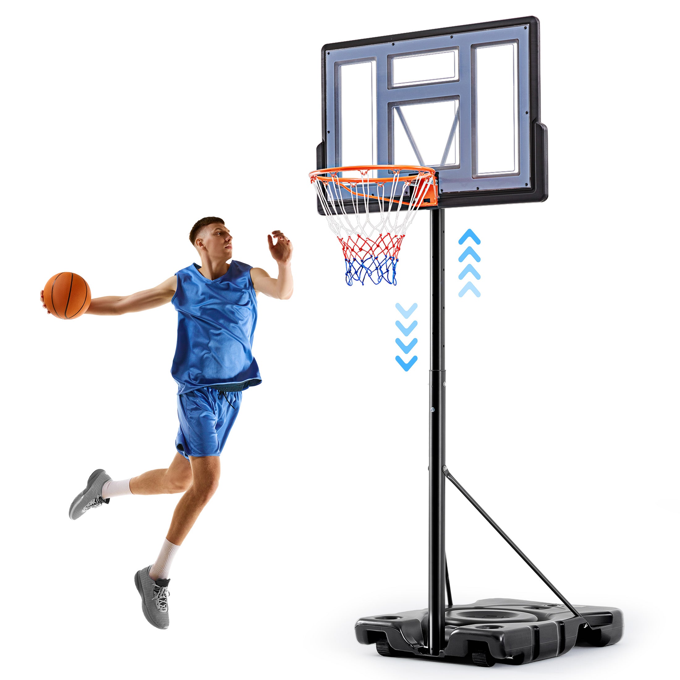 Edx 6.1ft-10ft Adjustable Height 44" Shatterproof Outdoor Portable Basketball System (Adult)