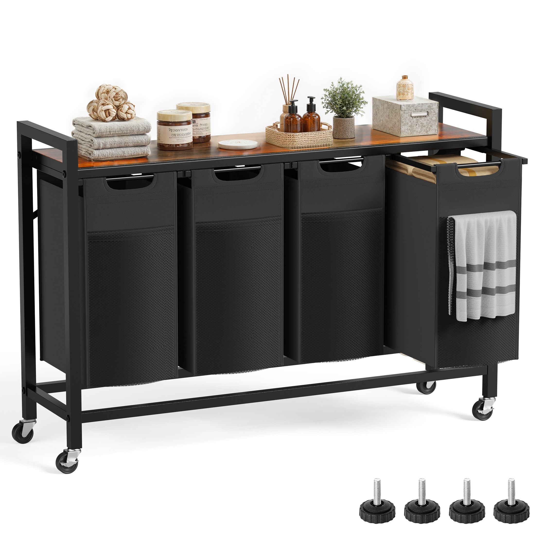 edx Laundry Hamper with 2 Pull-Out Removable Laundry Bags Clothes Sorter with Shelf and Wheels(Adjustable feet), 2 x 11.2 Gallons (42.5 Liters) for Laundry Rooms, Bathrooms and Dorms