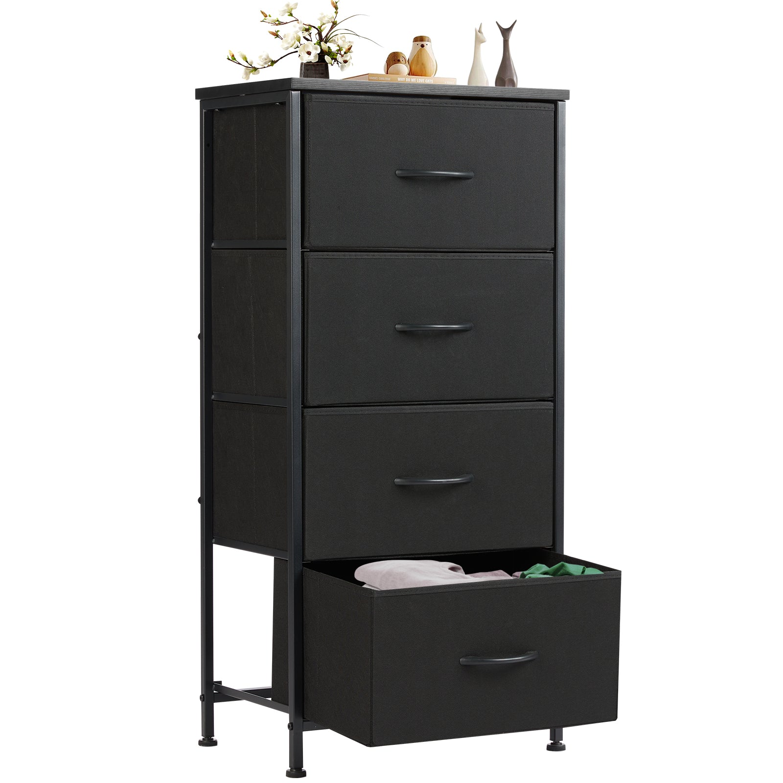 ZUNMOS 4 Drawer Fabric Dresser for Bedroom, Tall Chest of Drawer Organizer Storage Cabinet for Closet, Entryway