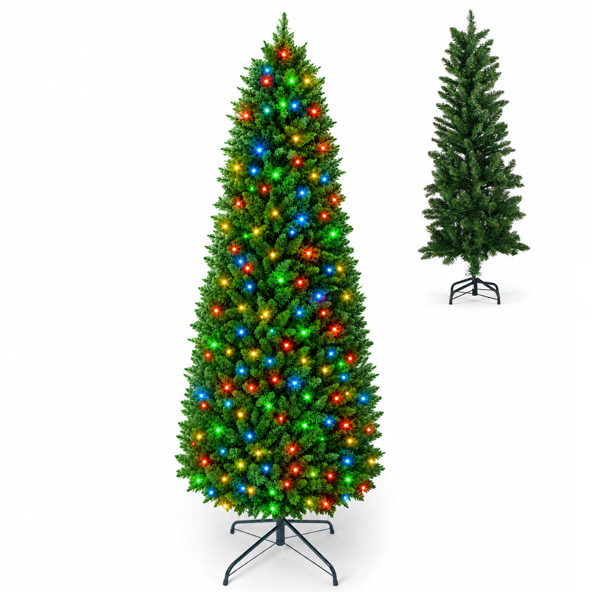 Gianna Pre-lit Snow Flocked Pencil Christmas Tree, Prelighted Artificial Slim Christmas Trees, With ncandescent Lights, Branch Tips & Foldable Base, For Home, Office, Party Decoration