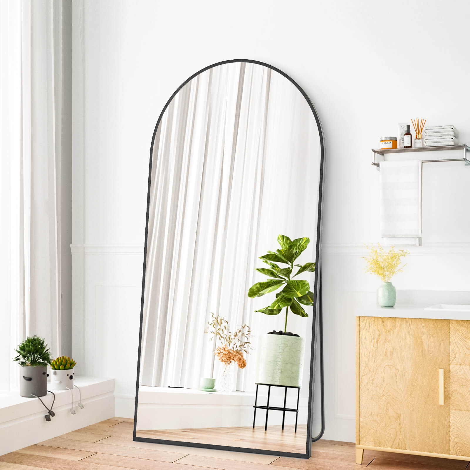 edx 59"x16" Floor Standing Mirror, Wall Mirror with Stand Aluminum Alloy Thin Frame