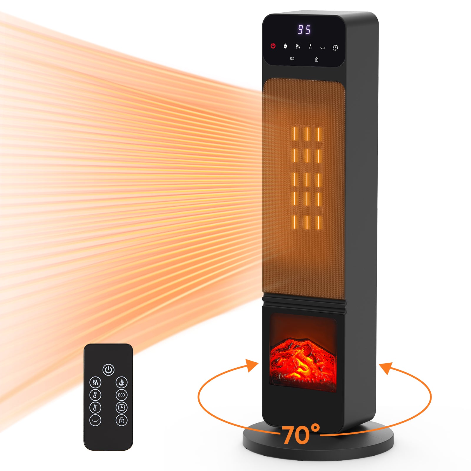 edx Electric Heaters, Oscillating Ceramic Heater with Remote, 4 Heating Modes, Overheating & Tip-Over Protection, Office, and Indoor Use, Black