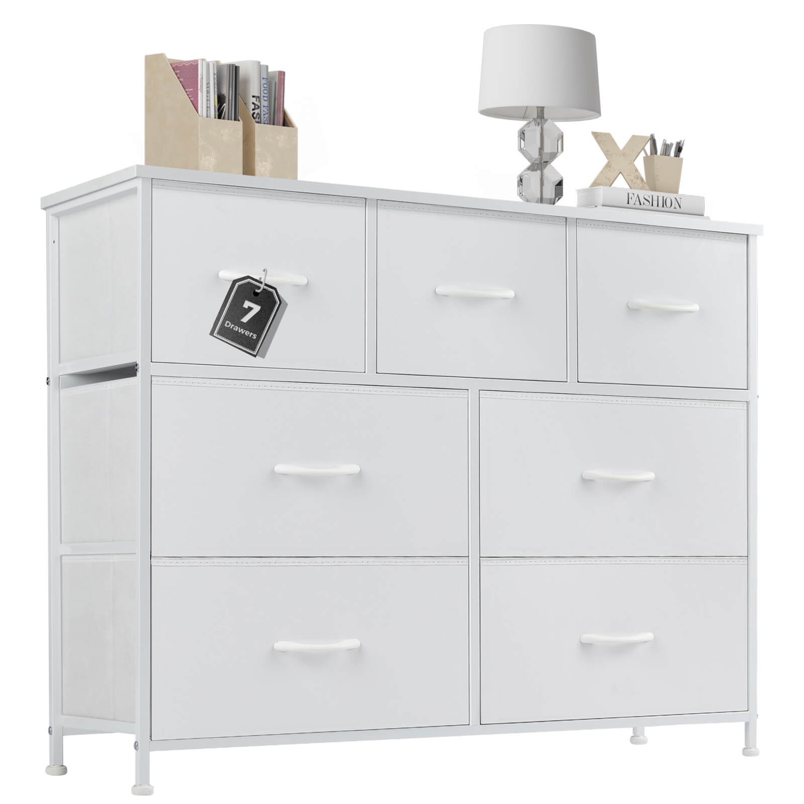 edx Dresser for Bedroom-with 7 Drawers, Chest Tower TV Stand, Wooden Top for Living Room, Bedroom, Closet