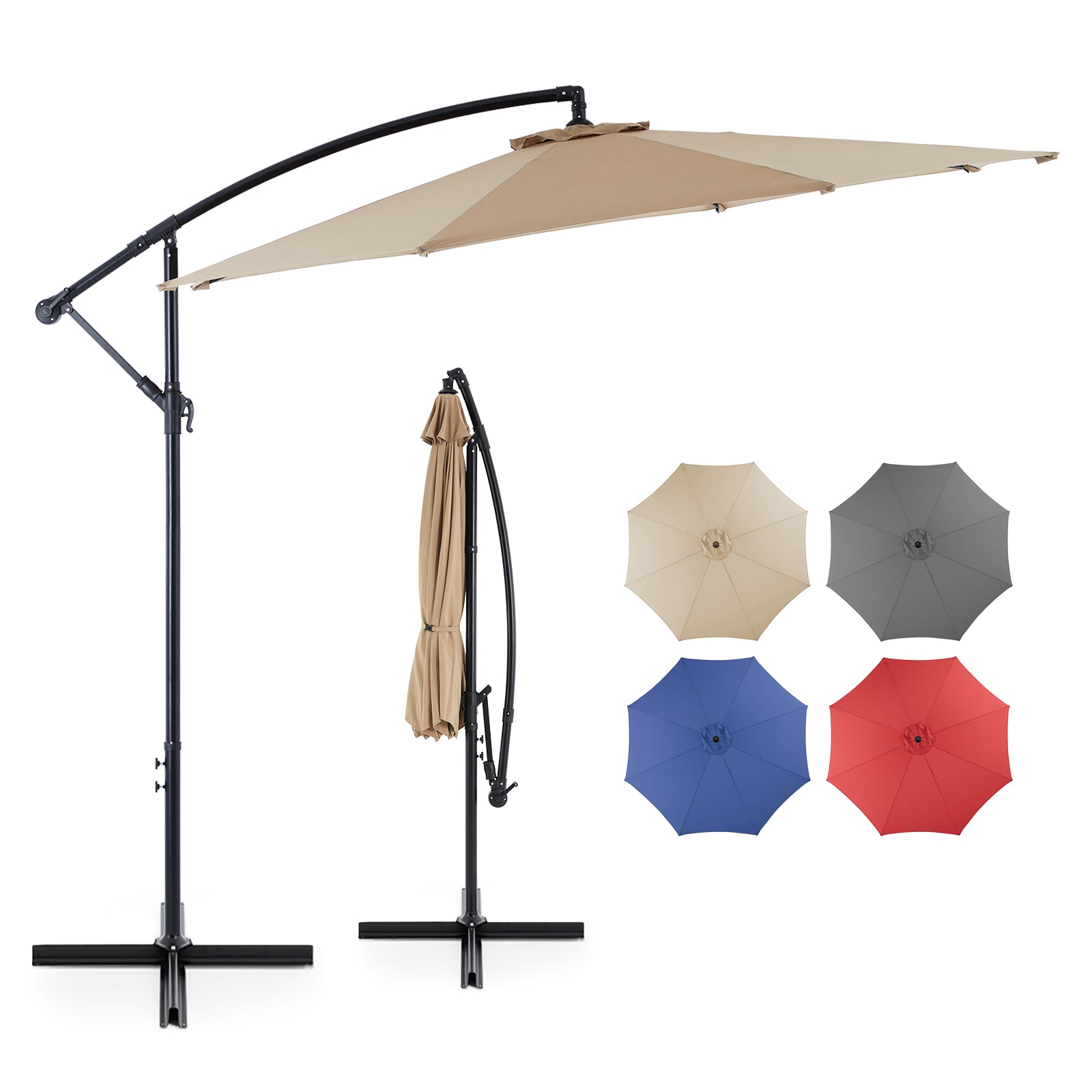 10FT Offset Cantilever Patio Umbrella with Easy Tilt & Crank, Self-Locking Design, 8 Robust Ribs for Outdoor Shade, Ideal for Decks and Gardens