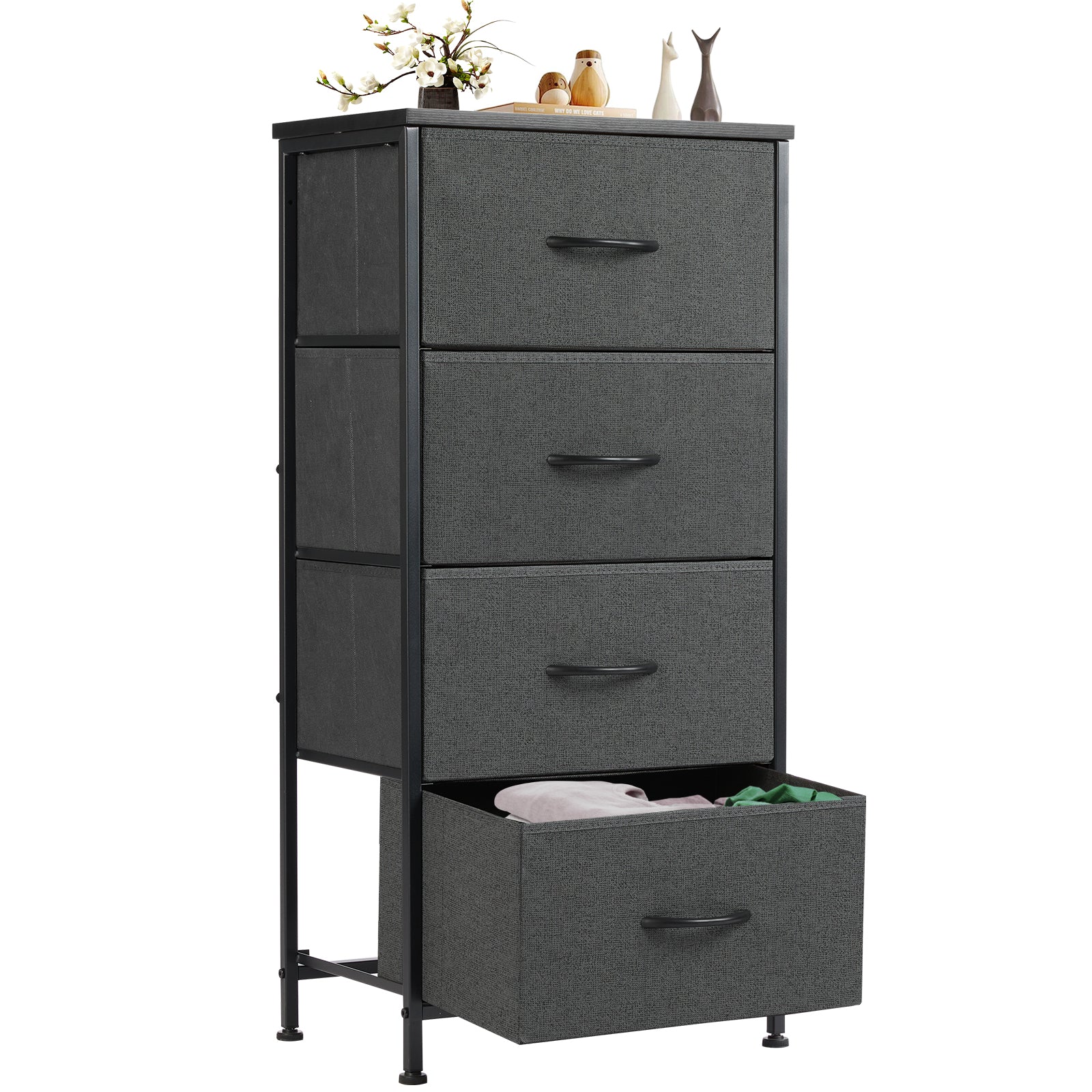 ZUNMOS 4 Drawer Fabric Dresser for Bedroom, Tall Chest of Drawer Organizer Storage Cabinet for Closet, Entryway