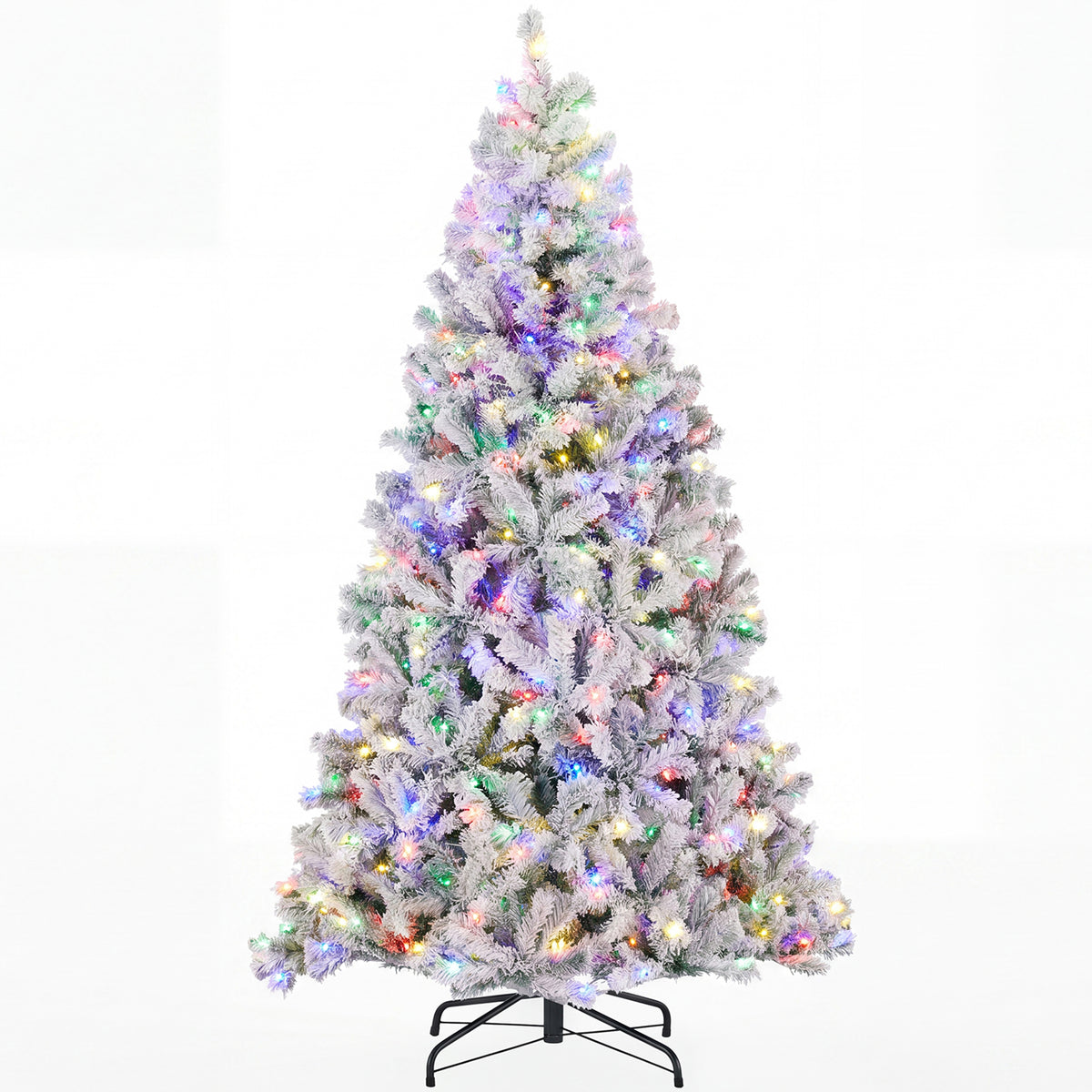 edx Pre-lit Snow Flocked Artificial Christmas Tree, Prelighted Artificial Xmas Tree, With Branch Tips, LED Lights & Foldable Base, For Home, Office, Party Decoration