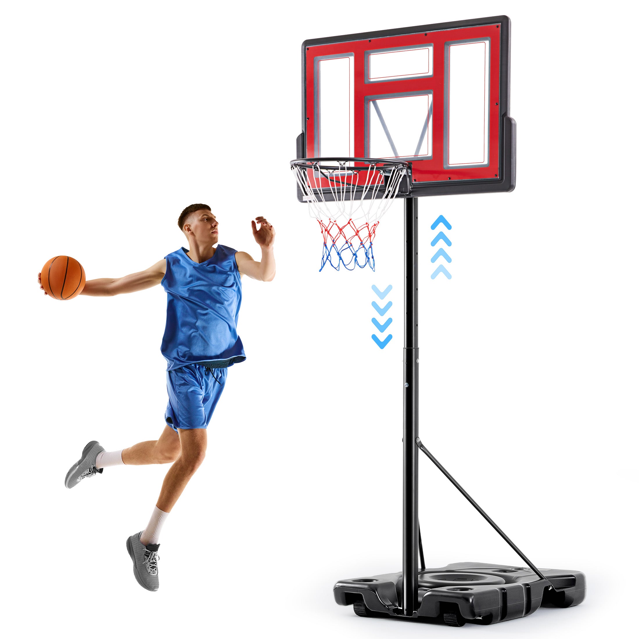 Edx 6.1ft-10ft Adjustable Height 44" Shatterproof Outdoor Portable Basketball System (Adult)