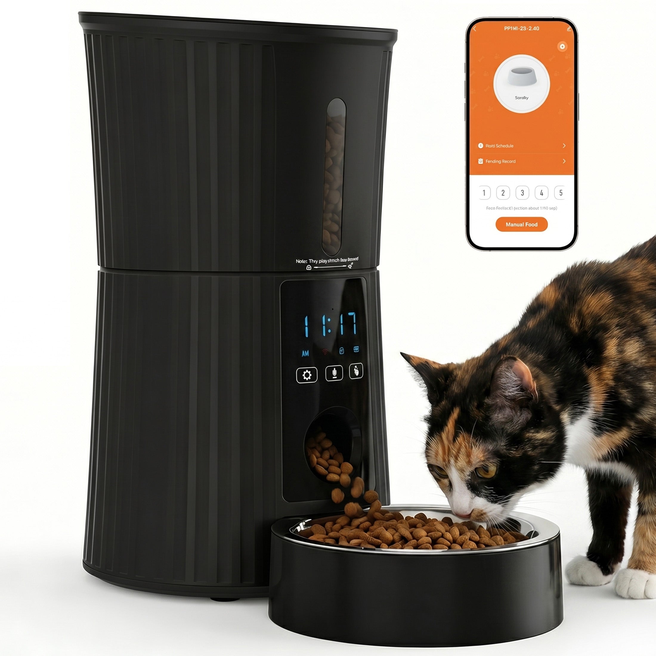 EDX WiFi 4L Automatic Pet Feeder with App, 7-Day Feeding Logs, 10s Voice Recorder & Dual Power, for Home/Weekend Trips, Timed Feeder for Cats & Dogs, Black