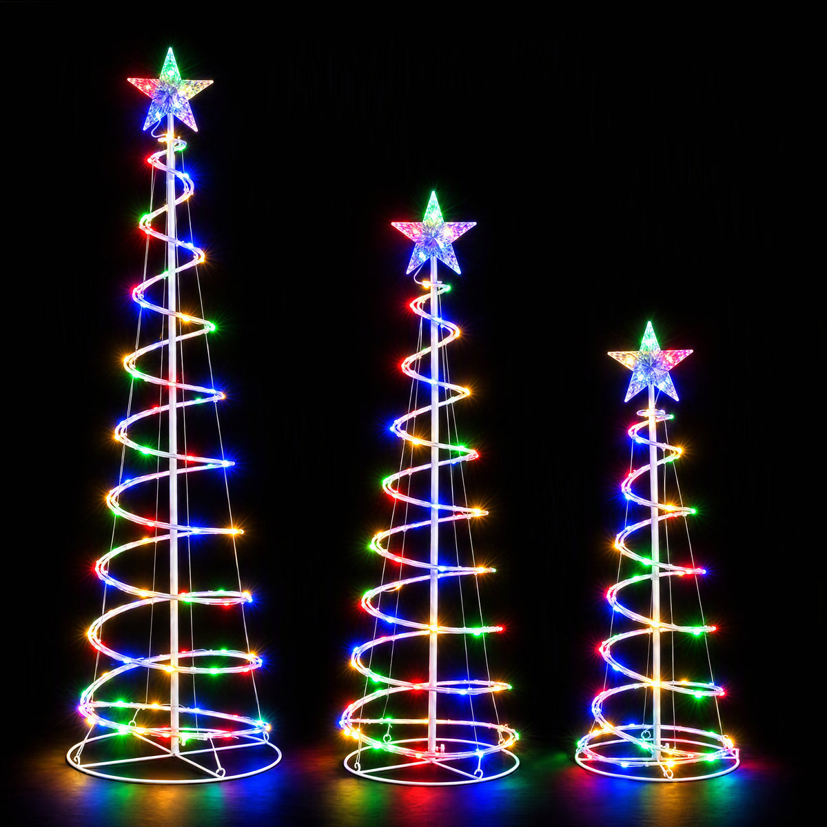 Gianna 3-Piece Lighted Christmas Tree Set, 3 ft 5 ft 6 ft LED Trees with Star Toppers, Indoor Outdoor Christmas Yard Decor