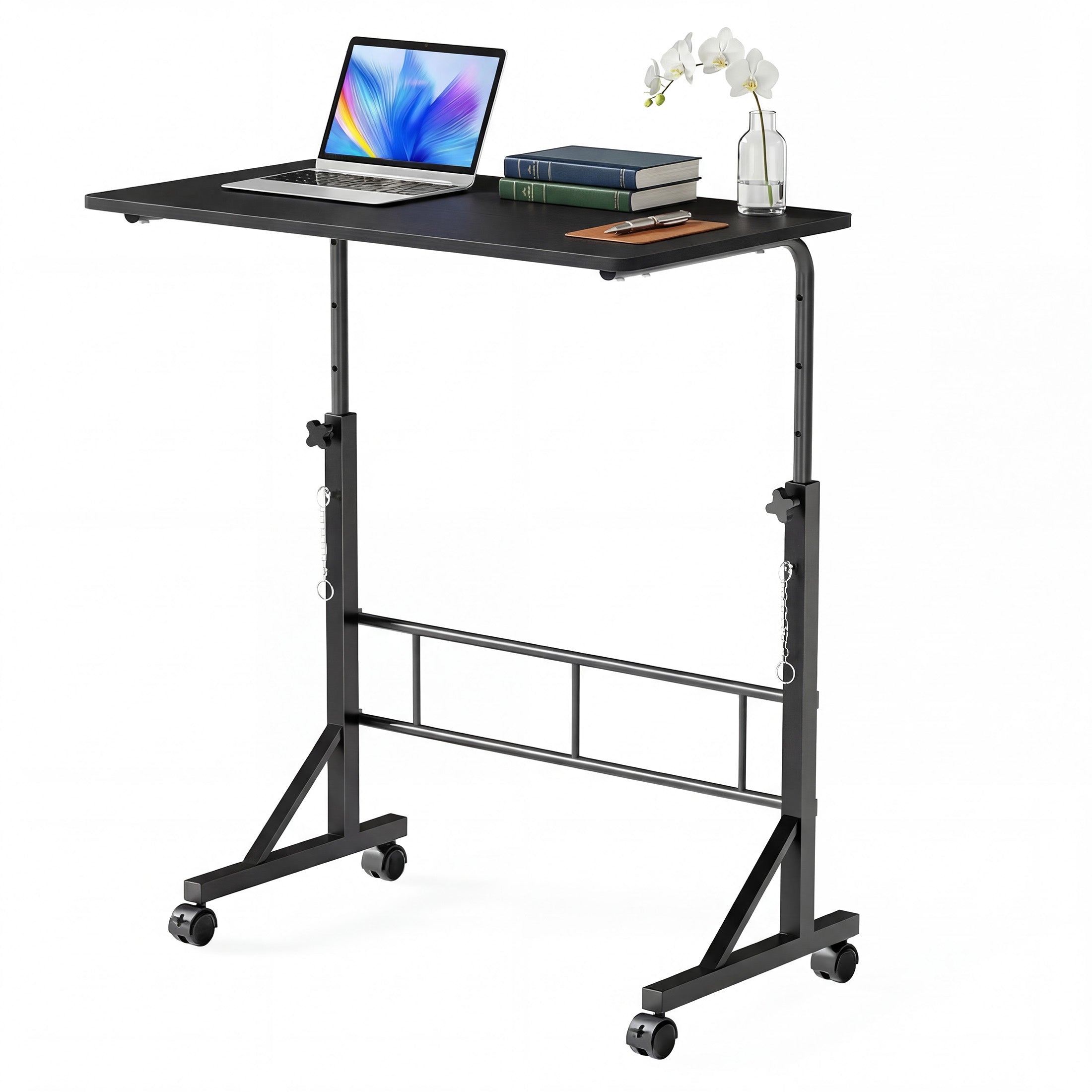 EDX Height Adjustable Standing Desk with Wheels, Single Desktop Mobile Standing Table, Rolling Computer Desk for Home Office Study Workspace, Treadmill Compatible