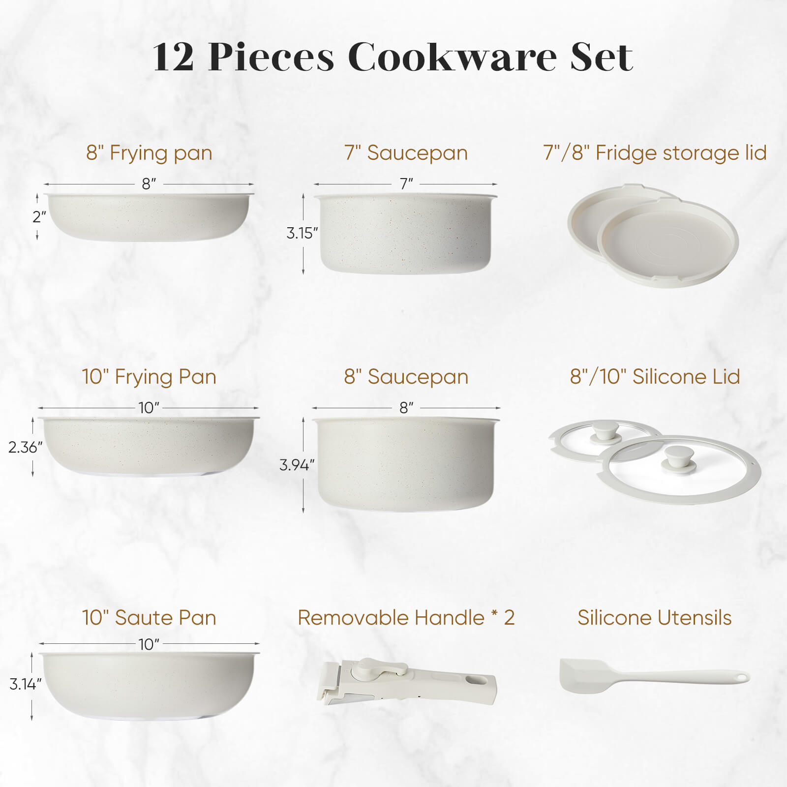 edx 12Pcs Pots and Pans Set-Nonstick Kitchen Cookware, with Detachable Handle, Induction Cookware, Dishwasher Oven Safe