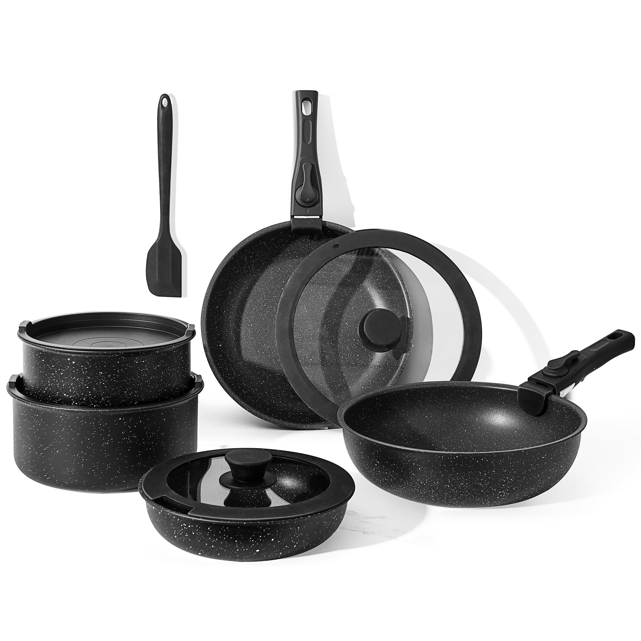12Pcs Pots and Pans Set-Nonstick Kitchen Cookware, with Detachable Handle, Induction Cookware, Dishwasher Oven Safe