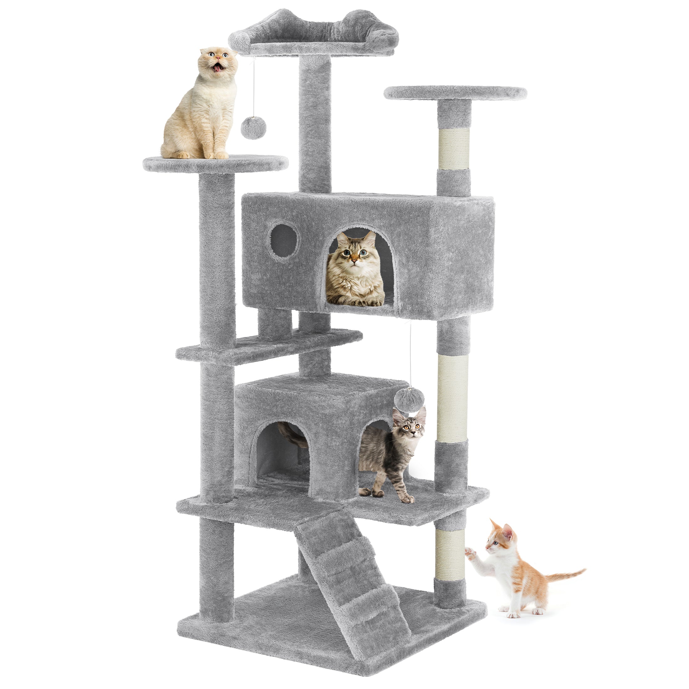 54'' Cat Tree Tower for Indoor Cats, Multi-Level Pet Furniture with Sisal Scratching Post, Large Cozy Condo, Climbing Ramp, Kitten Toy, Dark Grey