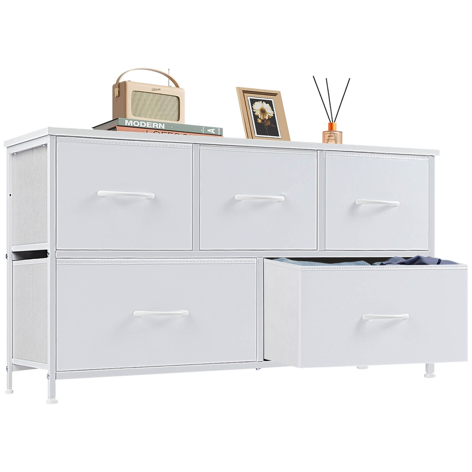 edx 38 in 5 Drawers Dresser Chest of Drawers,Metal Frame and Wood Top