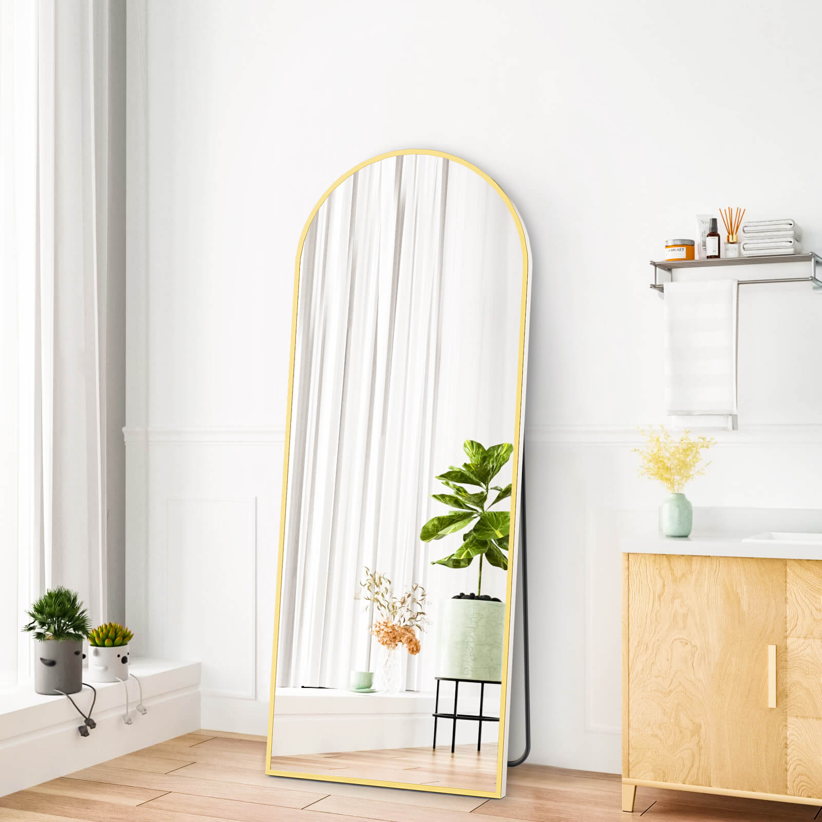 edx 59"x16" Floor Standing Mirror, Wall Mirror with Stand Aluminum Alloy Thin Frame