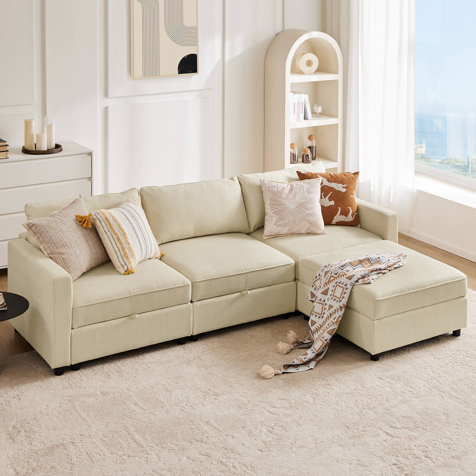 edx Convertible Sectional Sofa Couch-with Storage for Living Room, U-Shaped Modern Modular Sofa Sleeper with Reversible Chaise