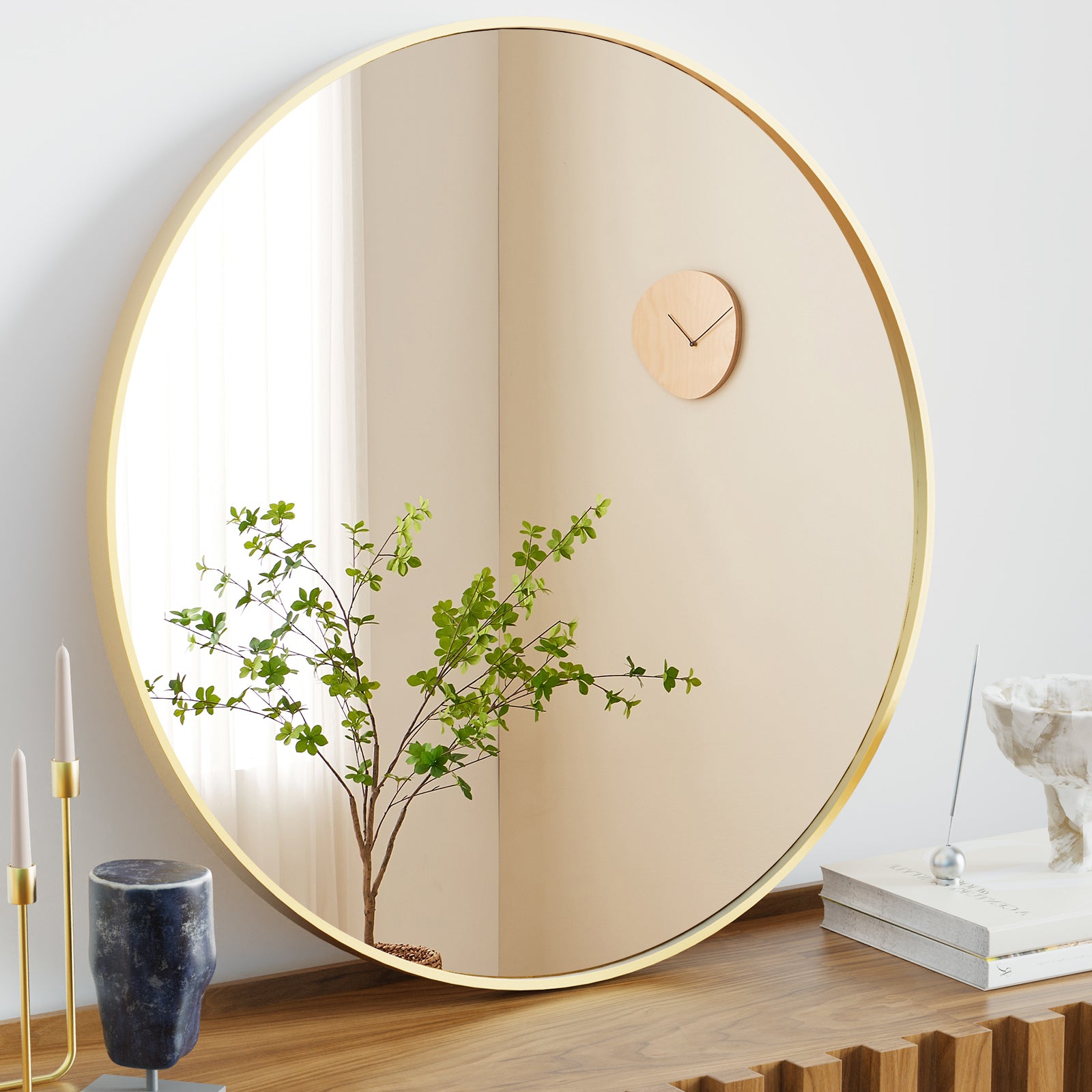 Round Wall Mirror, Aluminum Alloy Frame, Over Sink Circle Mirror Round Vanity Mirror for Bathroom Living Room Entryway Bedroom