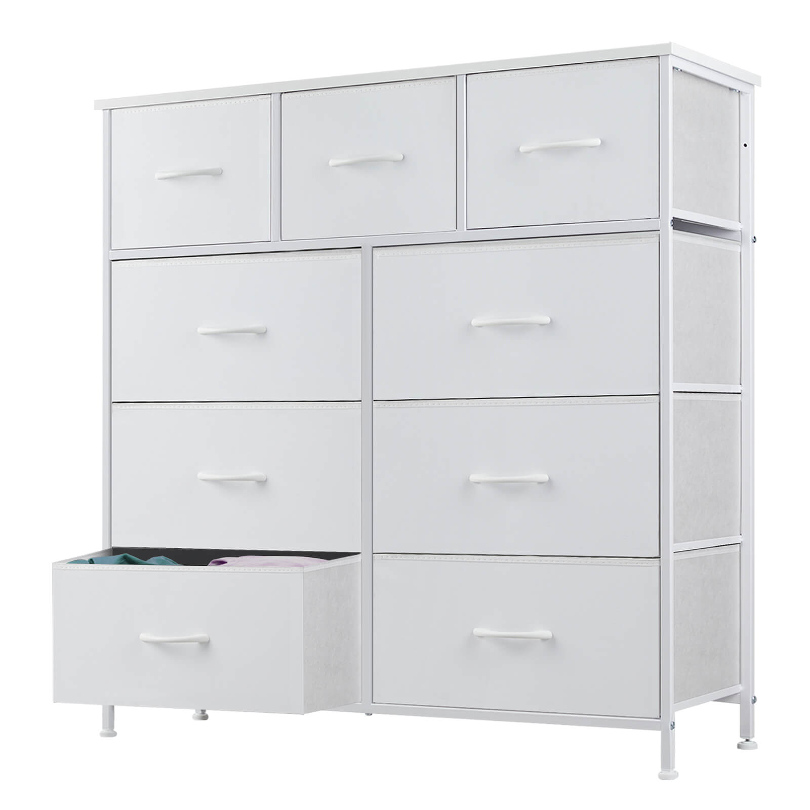 ZUNMOS Tall Dresser Fabric Storage Tower with 9 Fabric Bins Drawers,Wooden Top for Kid Room, Closet, Entryway, Nursery