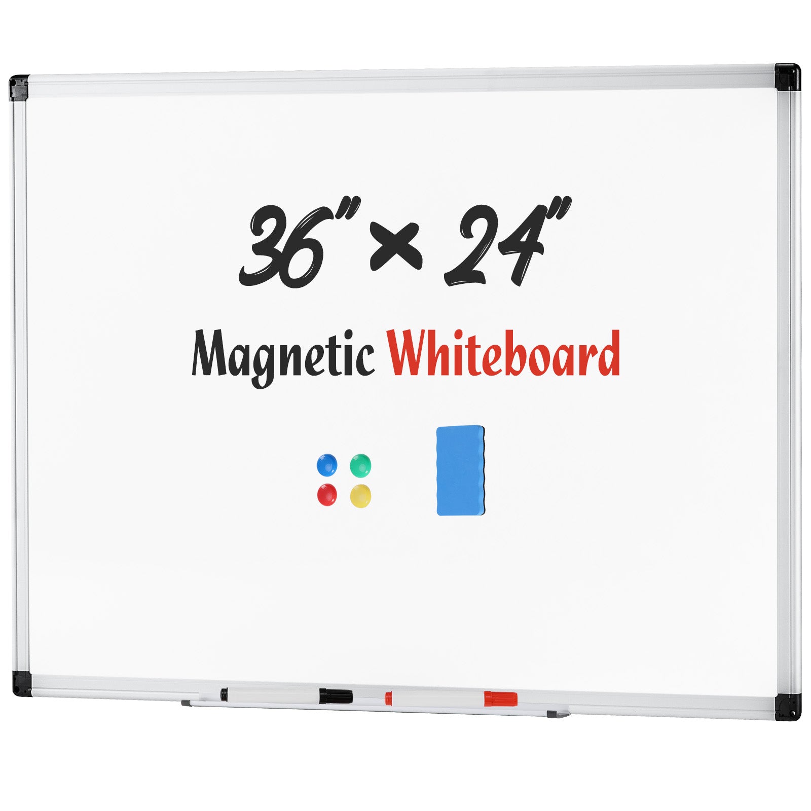 36 X 24 Inches Magnetic White Board, Dry Erase Board with Sliver Reinforced Aluminum Frame for Home Office School