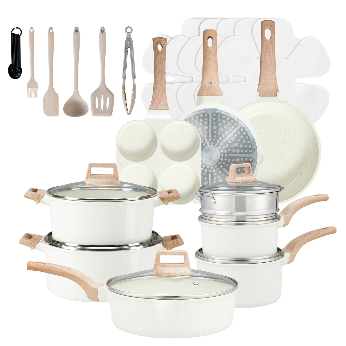Gianna 25-Piece Non-Stick Ceramic Granite Cookware Set with Stay-Cool Handles, Induction Compatible Pots and Pans Set for Healthy Cooking
