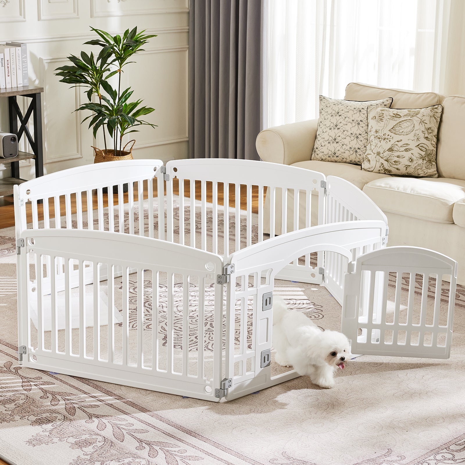 edx Dog Playpen, 4-Panel 24" Foldable Pet Playpen with Door, Indoor/Outdoor Puppy Pen, Customizable, White