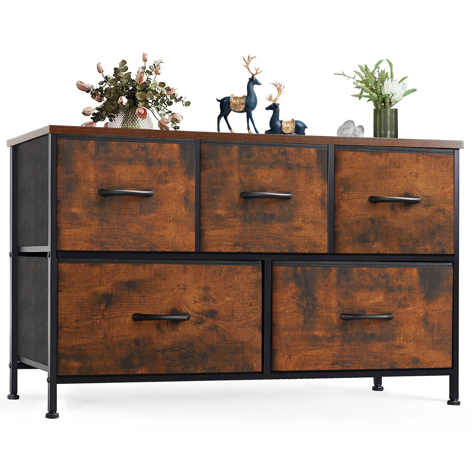 ZUNMOS 5 Drawer Fabric Dressers for Bedroom, Chest of Drawer Organizer Storage Cabinet for Closet