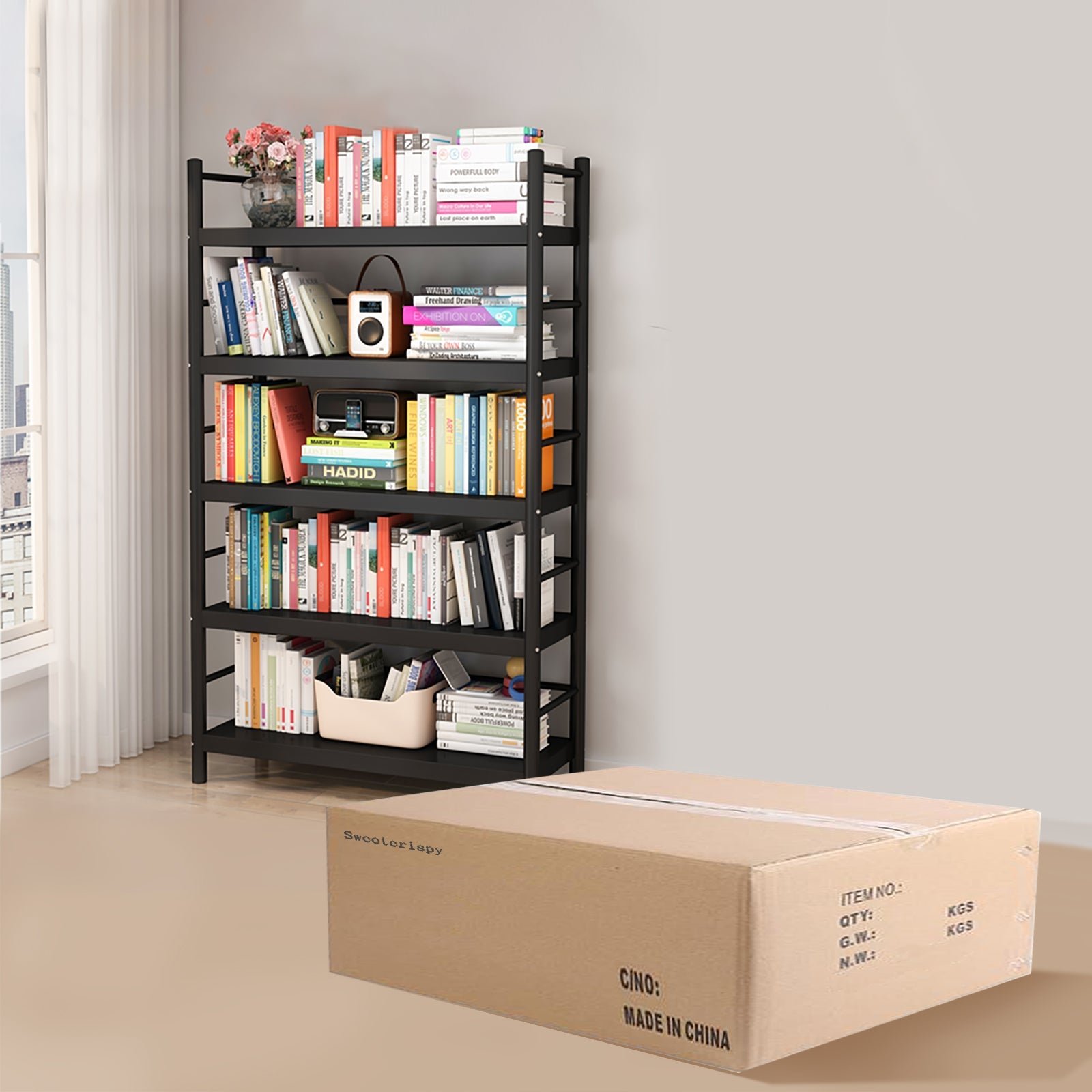 edx Home Steel Bookcase Storage Shelf