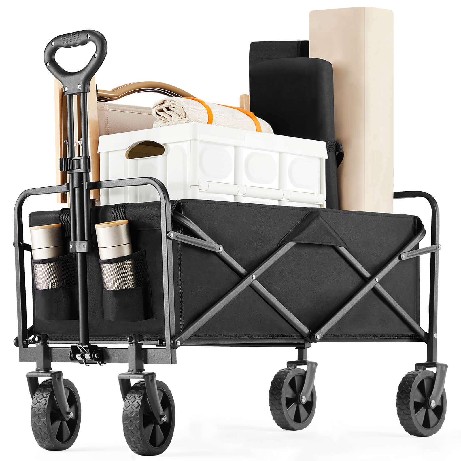 edx Wagons Carts Foldable with All-Terrain Wheels - foldable, extra large capacity, with drink holder, Suitable for Camping Sports Outdoor Activities