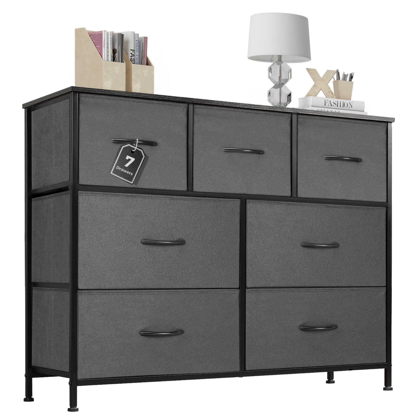edx Dresser for Bedroom-with 7 Drawers, Chest Tower TV Stand, Wooden Top for Living Room, Bedroom, Closet