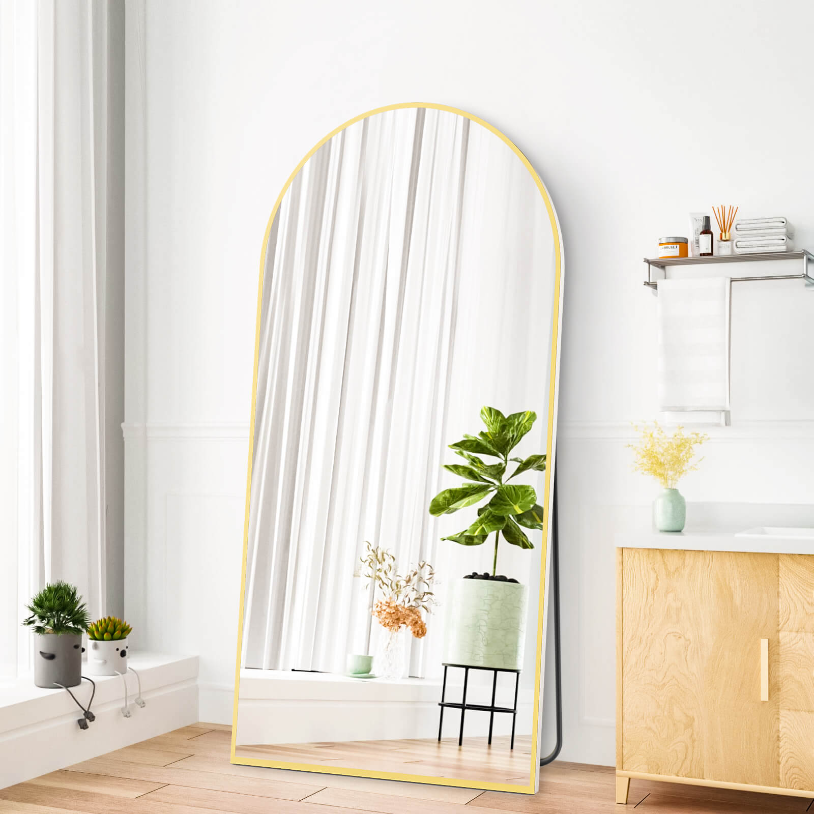 edx 59"x16" Floor Standing Mirror, Wall Mirror with Stand Aluminum Alloy Thin Frame