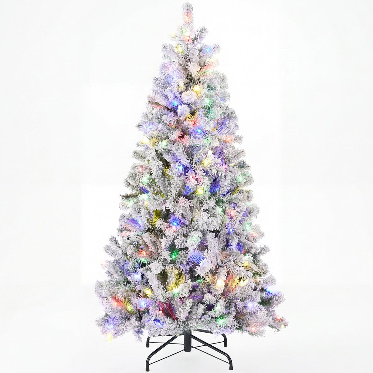 edx Pre-lit Snow Flocked Artificial Christmas Tree, Prelighted Artificial Xmas Tree, With Branch Tips, LED Lights & Foldable Base, For Home, Office, Party Decoration